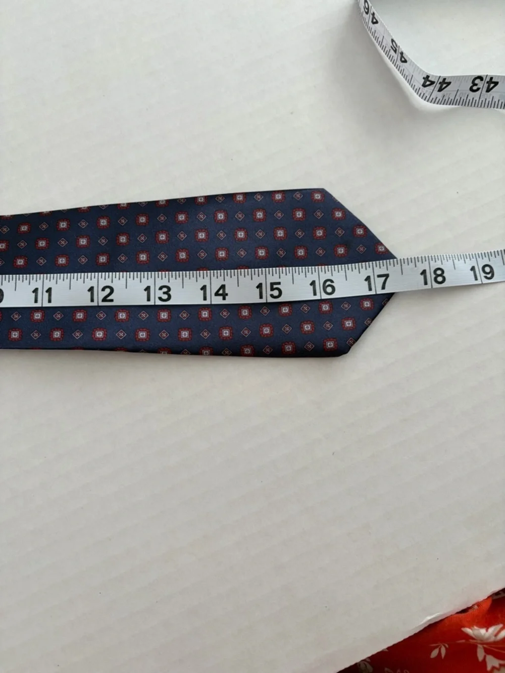 Vintage Ketch Silk Tie – Navy Blue Red Geometric Pattern